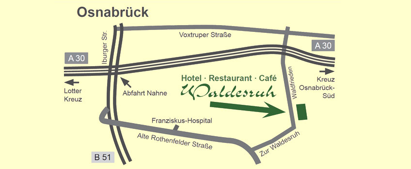 Anfahrtsskizze zum Hotel Waldesruh, Osnabrück